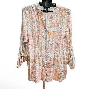 Women's Ruby Rd. Multicolor Boho Patchwork Blouse 2XL